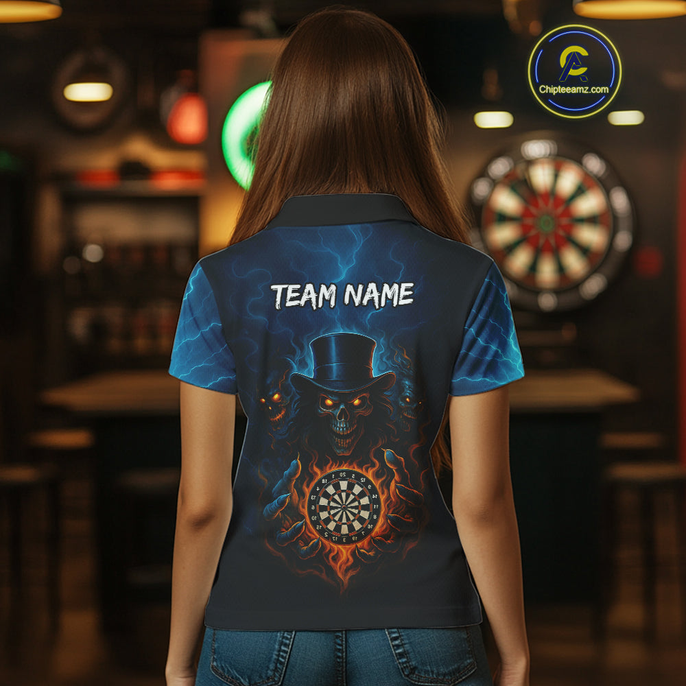 Flaming Dartboard & Evil Magician Darts Shirt For Women - Custom Player & Team Name NYN0392