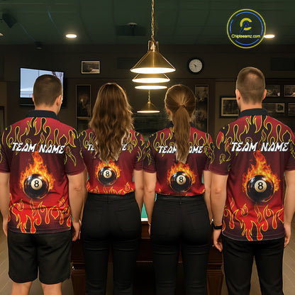 Custom Fire Flame 8 Ball Men's Billiard Shirts Personalized Billiard Attire Gifts | Red NYN2321