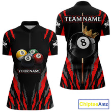 Load image into Gallery viewer, Black &amp; Red Women's Billiard Ball Shirts Personalized Crown 8 Ball Billiard Team Attire NYN2330