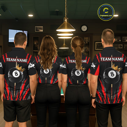 Black & Red Women's Billiard Ball Shirts Personalized Crown 8 Ball Billiard Team Attire NYN2330
