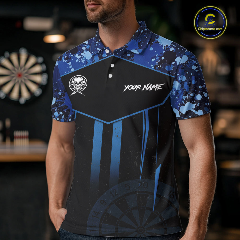 Crown Skull Splatter Paint Dartboard Darts Shirt For Men Custom Blue Splatter Dart Team Jerseys NYN3165