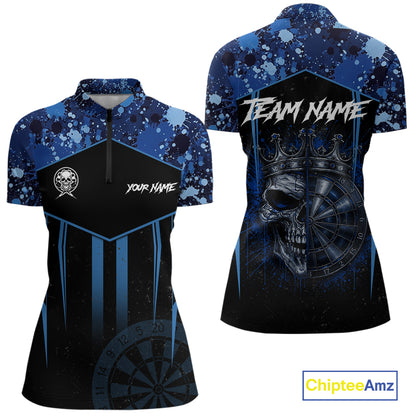 Crown Skull Splatter Paint Dartboard Darts Shirt For Women Custom Blue Splatter Dart Team Jerseys NYN3165