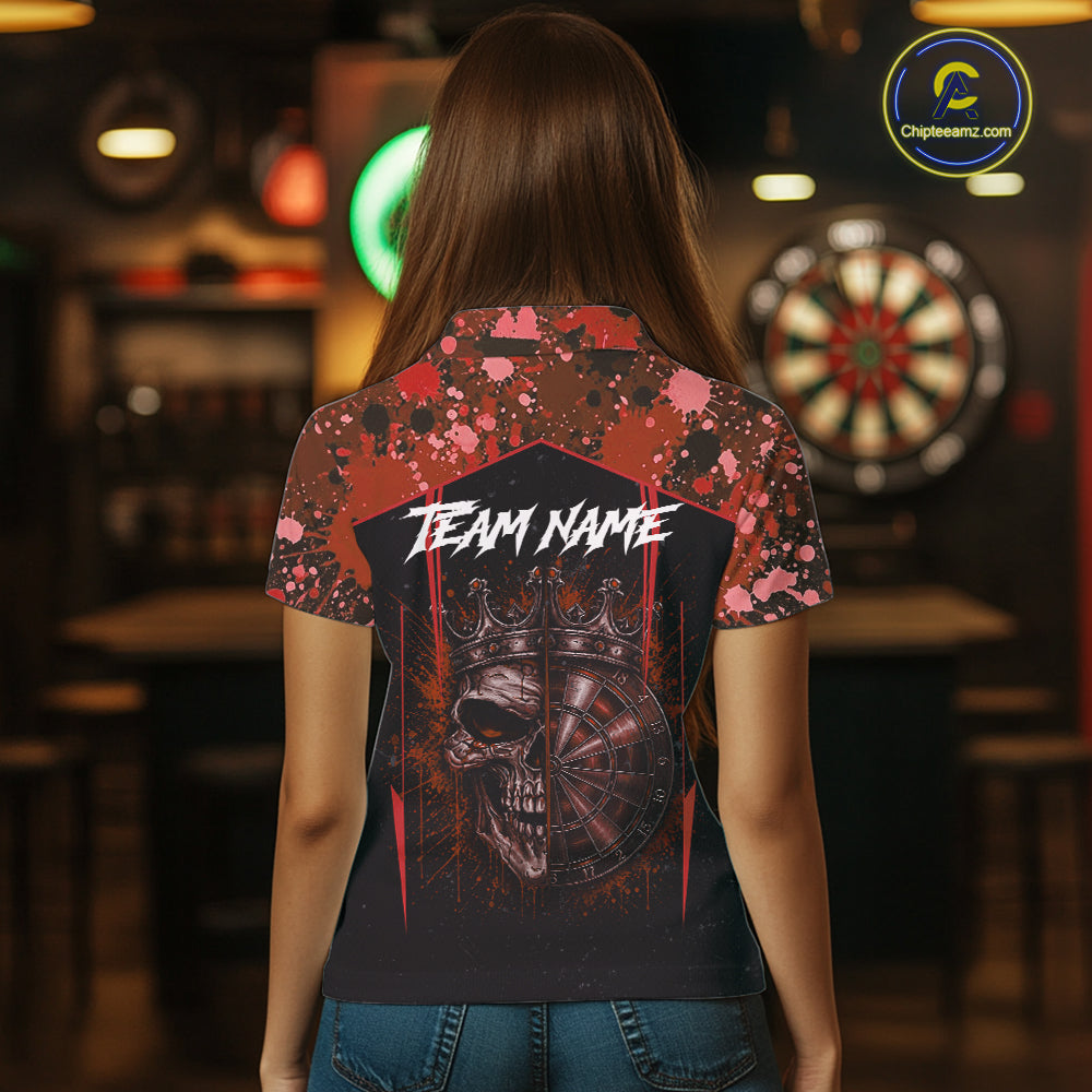 Crown Skull Splatter Paint Dartboard Darts Shirt For Women Custom Red Splatter Dart Team Jerseys NYN3166