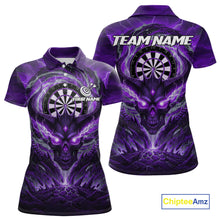 Load image into Gallery viewer, Lightning Purple &amp; Grey Dragon Skull Dartboard Custom Women Darts Polo Shirt, Dart Jerseys NYN1809
