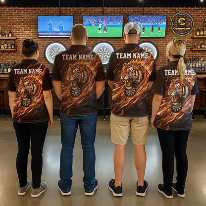 Orange Flaming Tiger Funny Darts Custom Men's Dart Polo Shirts Team Dart League Jerseys NYN2076
