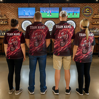 Red Flaming Tiger Funny Darts Custom Men's Dart Quarter-Zip Shirts Team Dart League Jerseys NYN2078