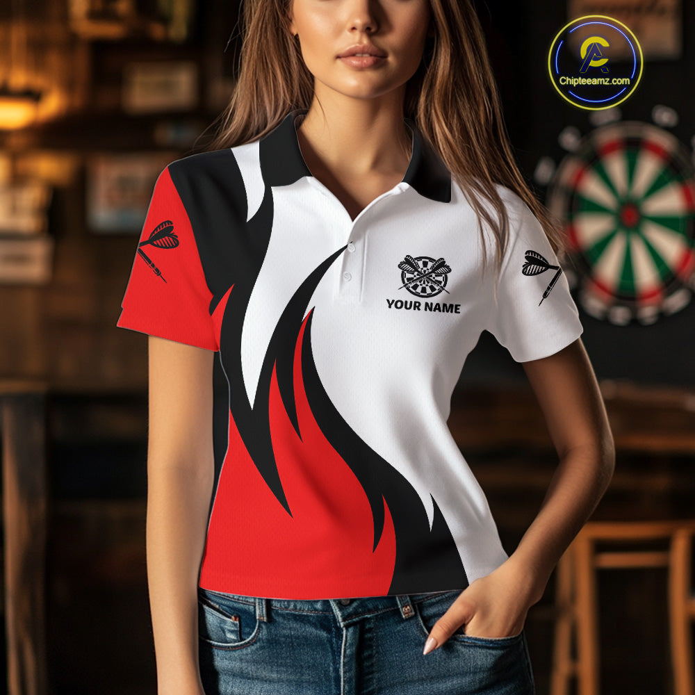 Keep Calm & Play Darts Custom Black-Red Dartboard Dart Shirts For Women Dart Team Jerseys NYN0061