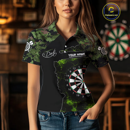 Camo Pattern Green With Flame Dartboard Dart Shirts For Women, Custom Dart Jerseys NYN0063