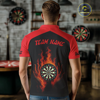 Men's Flaming Darts Shirt - Custom Name & Team Fire Dartboard Shirt For Players NYN0408