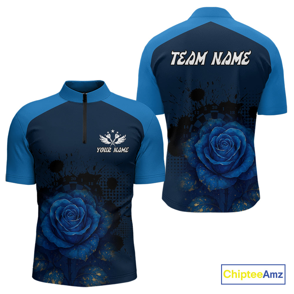 Dripping Dartboard & Navy Roses Darts Shirt For Men - Customizable Name & Team NYN0410