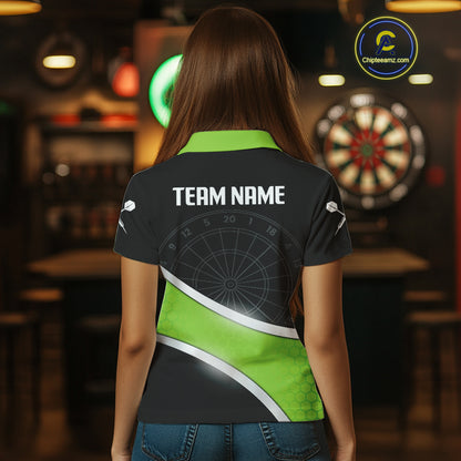 Green Halftone Pattern Dartboard Women's Darts Shirt - Custom Name For Dart Players NYN0412