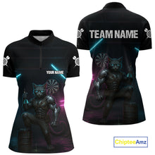 Load image into Gallery viewer, Funny Horror Cat Plays Dart Arrow Custom Darts Quarter-Zip Shirt For Women, Dart Team Jerseys NYN1824