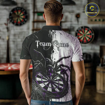 Personalized Black & Purple Dripping Spider Men Dart Polo Shirts Custom Dart League Jerseys NYN2096