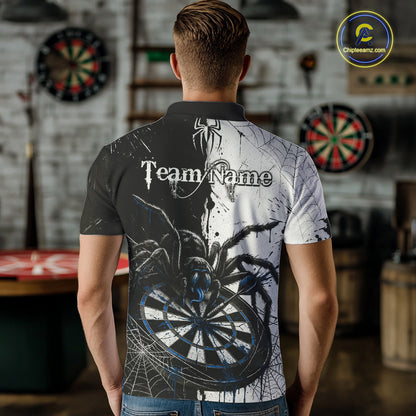 Personalized Black & Blue Dripping Spider Men Dart Polo Shirts Custom Dart League Jerseys NYN2097