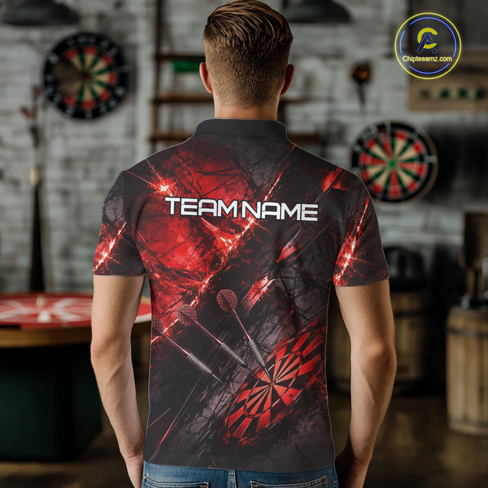 Personalized Black & Red Grunge Dartboard & Arrow Men Darts Polo Shirt Custom Dart Team Jersey NYN2618