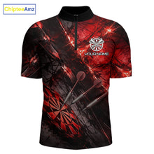 Load image into Gallery viewer, Personalized Black &amp; Red Grunge Dartboard &amp; Arrow Men Darts Quarter-Zip Shirt Custom Dart Team Jersey NYN2618