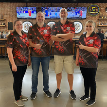 Load image into Gallery viewer, Personalized Black &amp; Red Grunge Dartboard &amp; Arrow Men Darts Polo Shirt Custom Dart Team Jersey NYN2618