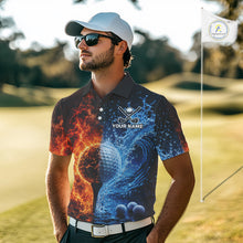 Load image into Gallery viewer, Blue Water &amp; Red Flames Mens Golf Polo Shirt Custom Golf Clothing Golf Team Outfits NYN3390