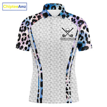 Load image into Gallery viewer, Neon blue leopard mens golf polo shirt custom golf apparel