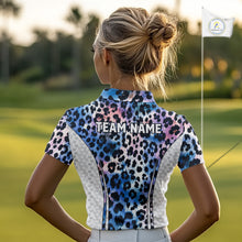 Load image into Gallery viewer, Womens Golf Polo Shirt Custom Neon Blue Leopard Pattern Golf Shirts ,Best Womens Golf Shirts NYN3391