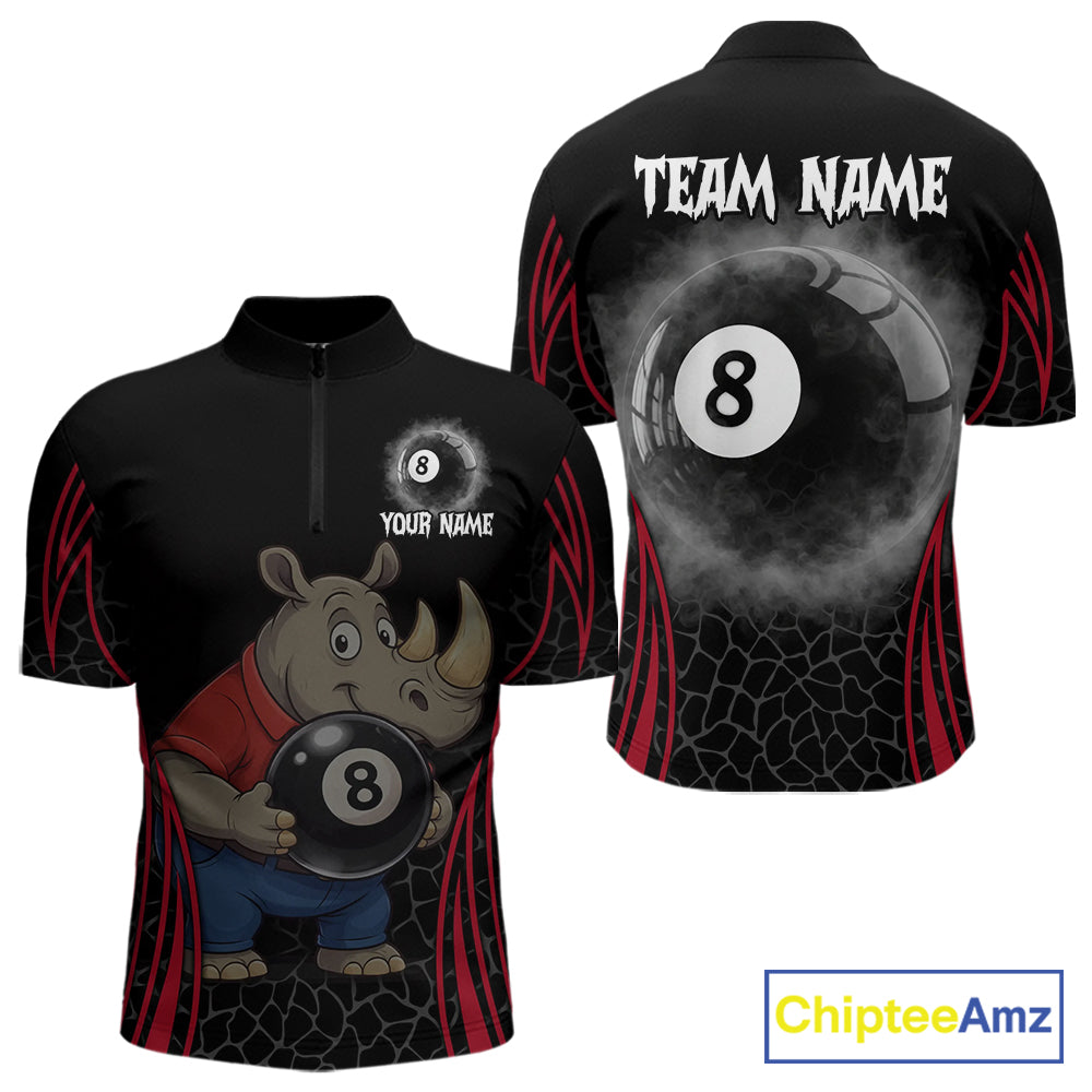 Custom Funny Rhino & 8 Ball Men's Billiard Shirts Personalized Billiard Apparel Gifts NYN2333