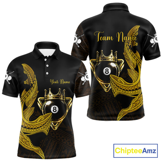 Gold 8 Ball Crown Men's Billiard Polo & 1/4 Zip Shirt Custom Tribal Billiard Attire Gifts NYN2345
