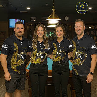 Gold 8 Ball Crown Women's Billiard Polo & 1/4 Zip Shirt Custom Tribal Billiard Attire Gifts NYN2345