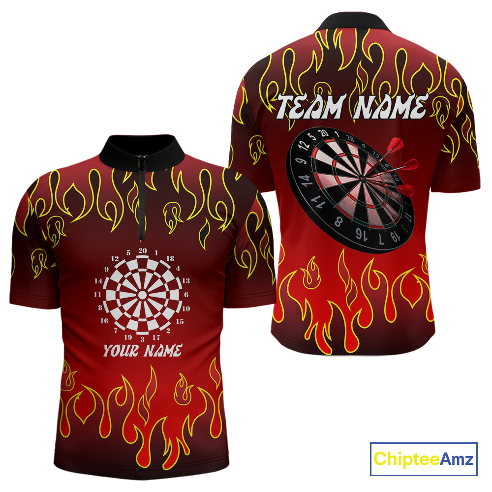 Custom Flame Pattern Red Dartboard Flame Dart Shirt For Men, Dart Jerseys NYN0228