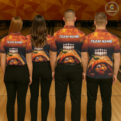 Personalized Funny Turkey Autumn Bowling Shirts For Women Thanksgiving Bowling Team Polo 1/4-Zip Shirt NYN3931