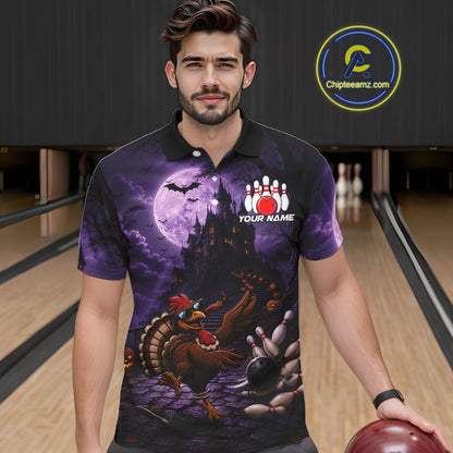 Funny Turkey Autumn Bowling Shirts For Men Custom Thanksgiving Bowling Polo 1/4-Zip Team Uniform NYN3932