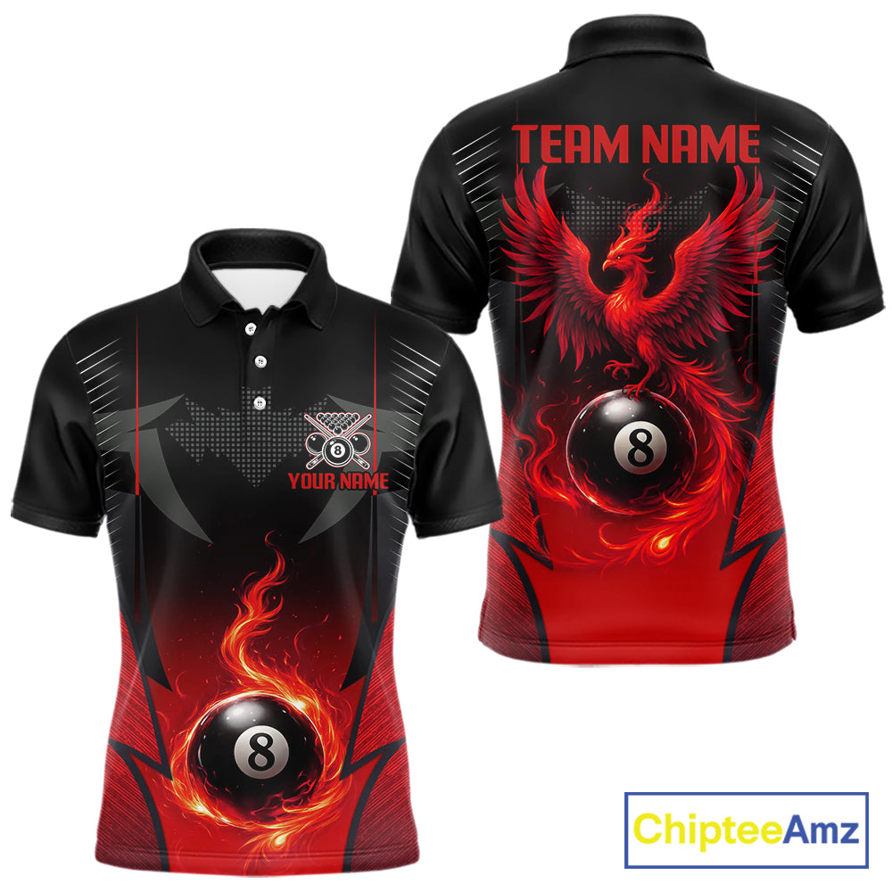 Black & Red 8 Ball Men Billiard Shirt Personalized Phoenix Billiard Polo & 1/4 Zip Apparel NYN2366