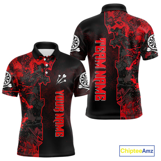 Custom Black And Red Grunge Dartboard Dart Shirts For Men Outfits Dart Team Jerseys NYN0066
