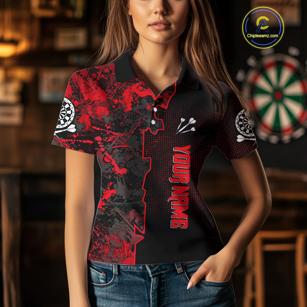 Custom Black And Red Grunge Dartboard Dart Shirts For Women Outfits Dart Team Jerseys NYN0066