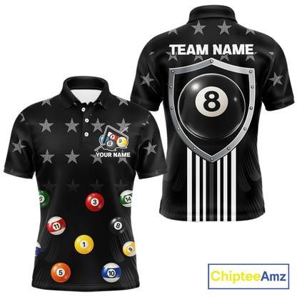 Black Stars 8 Ball Pool Men Billiard Team Shirt Personalized Polo & 1/4-Zip Billiard Gifts NYN2381