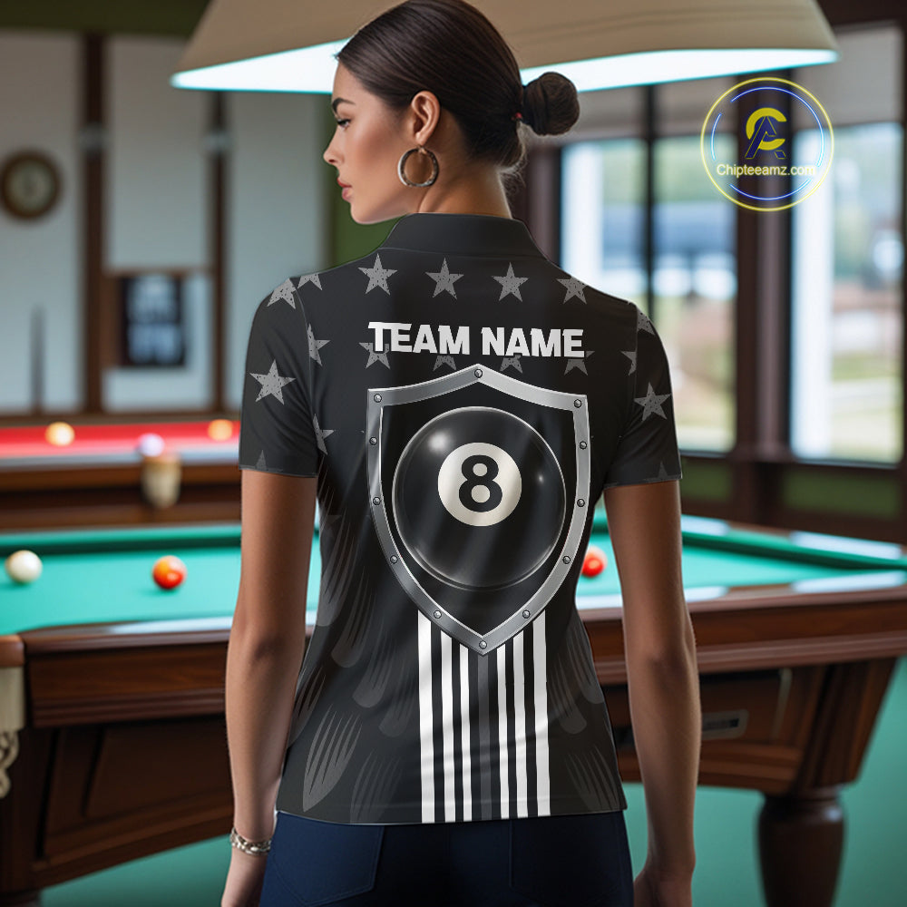 Black Stars 8 Ball Pool Women Billiard Team Shirt Personalized Polo & 1/4-Zip Billiard Gifts NYN2381