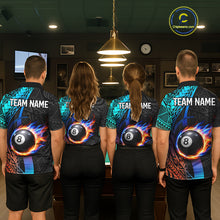 Load image into Gallery viewer, Blue And Red Flaming 8 Ball Billiard Shirt For Men Custom Tribal Pool Polo &amp; 1/4-Zip Team Jersey NYN2987