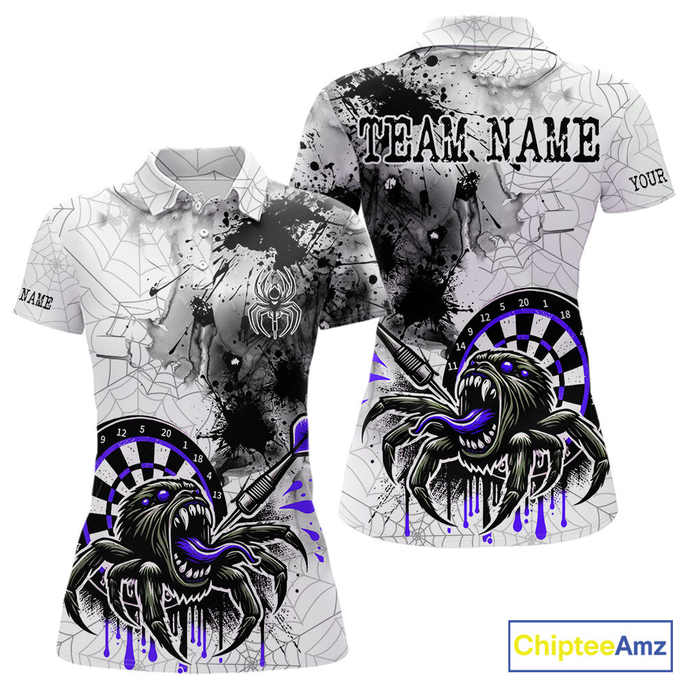 Personalized Dripping Black And Purple Spider Dart Polo Shirts For Women, Custom Dart Jerseys NYN2117
