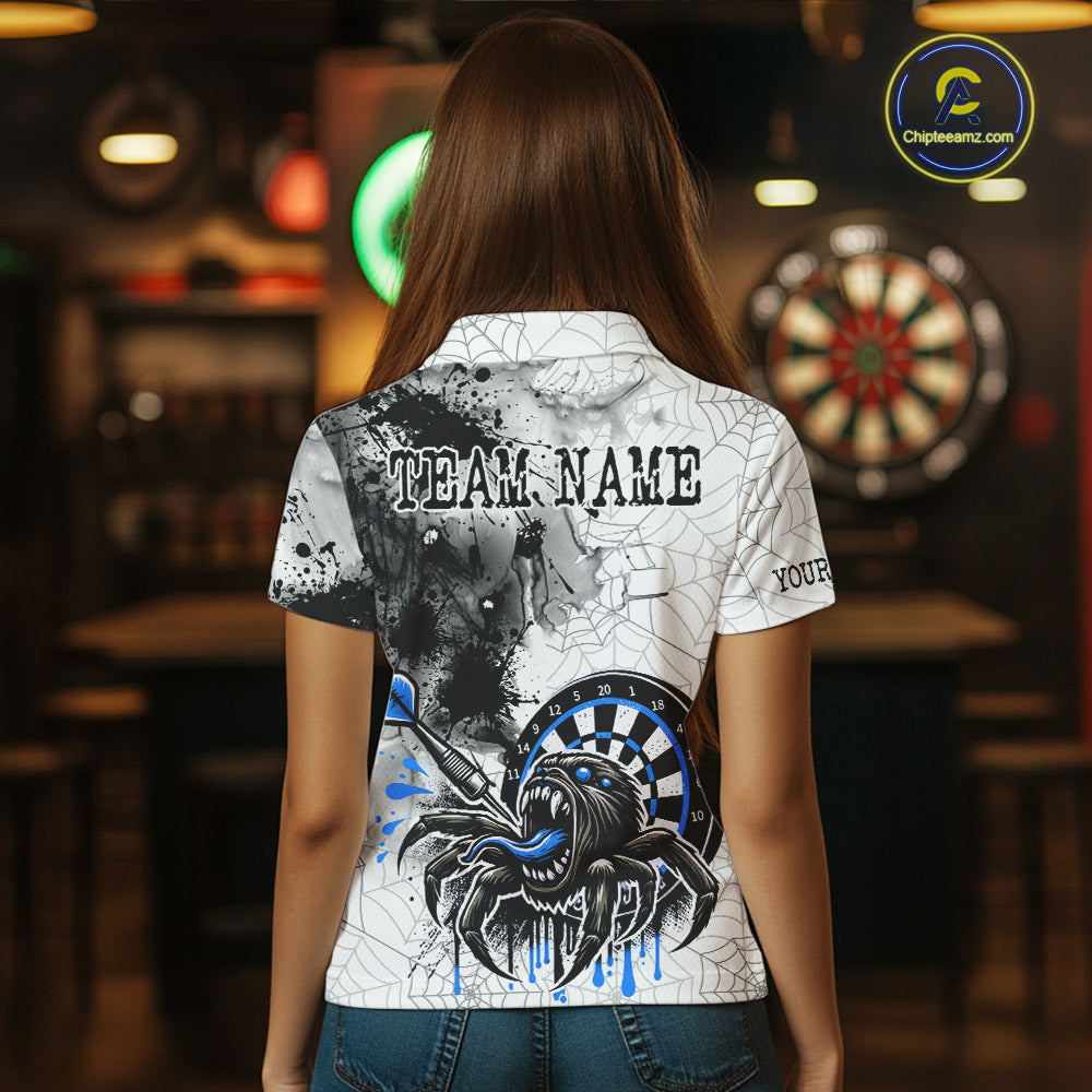 Personalized Dripping Black And Blue Spider Dart Polo Shirts For Women, Custom Dart Jerseys NYN2118