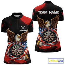 Load image into Gallery viewer, Personalized Red Grunge US Flag Eagle Dart Shirts For Women Patriotic Dart Polo &amp; 1/4-Zip Jersey NYN2780