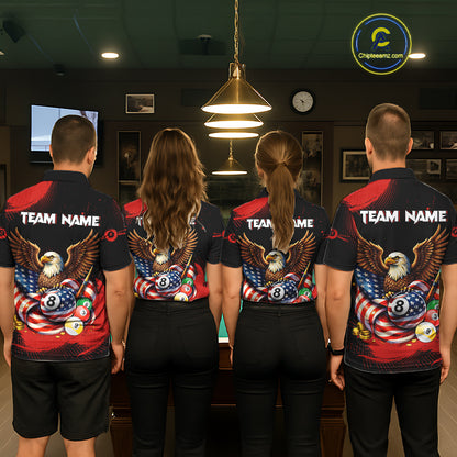 Custom Red Grunge US Flag Eagle Billiard Pool Shirts For Women 8 Ball Patriotic Billiard Team Attire NYN2781