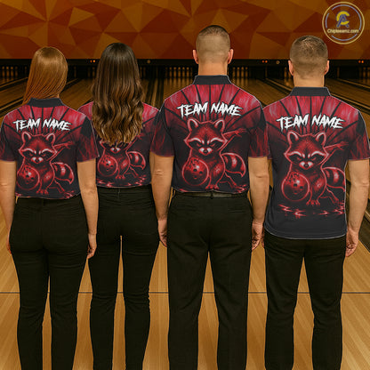 Red Flames Custom Funny Raccoon Womens Bowling Shirts Bowling Team Shirt For Bowlers NYN3411