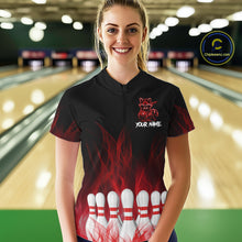 Load image into Gallery viewer, Red Flames Custom Funny Raccoon Womens Bowling Shirts Bowling Team Shirt For Bowlers NYN3411