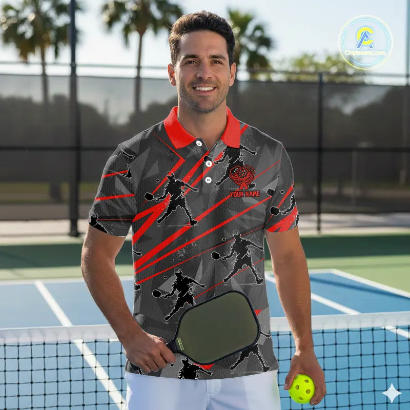 Custom Grey And Red Pickleball Ball Jerseys For Men Pickleball Paddle League Shirts NYN2127