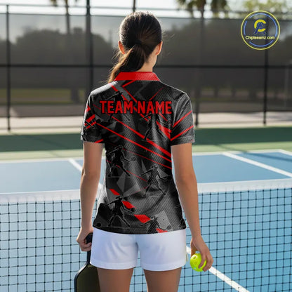 Custom Grey And Red Pickleball Ball Jerseys For Women Pickleball Paddle League Shirts NYN2127