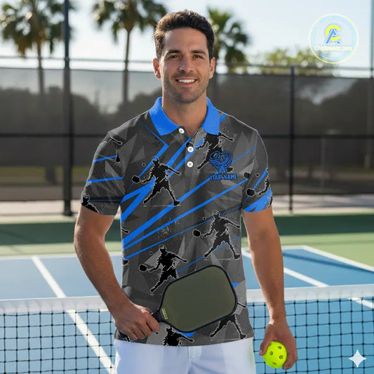 Custom Grey And Blue Pickleball Ball Jerseys For Men Pickleball Paddle League Shirts NYN2129