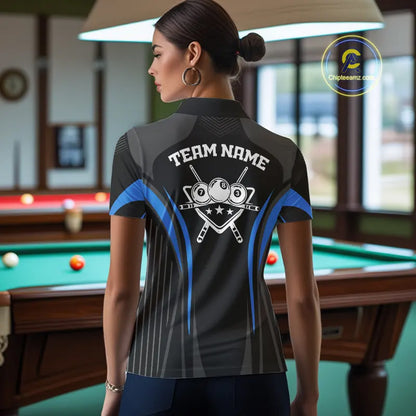 Black And Blue 8 Ball Pool Women Billiard Polo & 1/4-Zip Shirt Custom Pool Team Billiard Shirts NYN2401