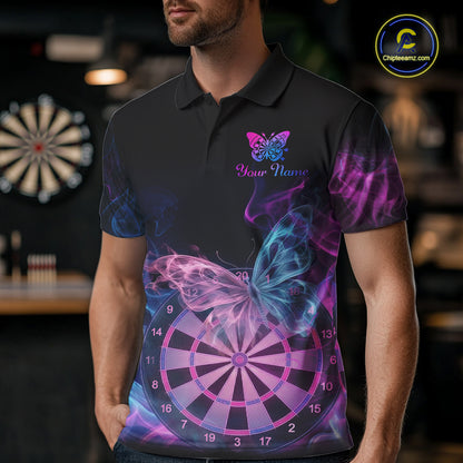 Smoke Butterfly Dartboard Men Dart Polo & 1/4-Zip Shirt Custom Blue Pink Dart Jersey For Darters NYN3001