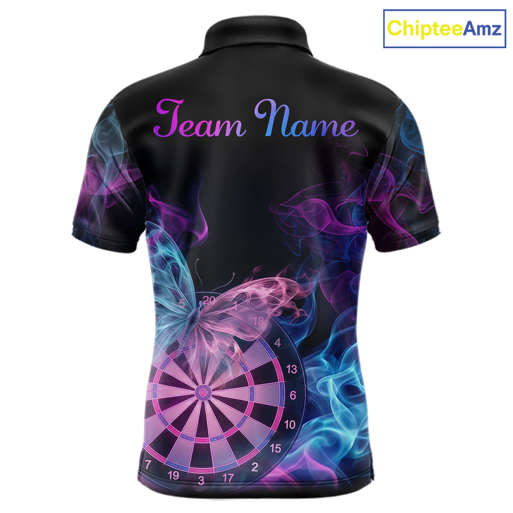 Smoke Butterfly Dartboard Men Dart Polo & 1/4-Zip Shirt Custom Blue Pink Dart Jersey For Darters NYN3001