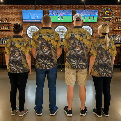 Funny Cat Cracked Darts Shirt For Women Custom Yellow Grunge Darts Team Jersey, Darts Gifts NYN3006