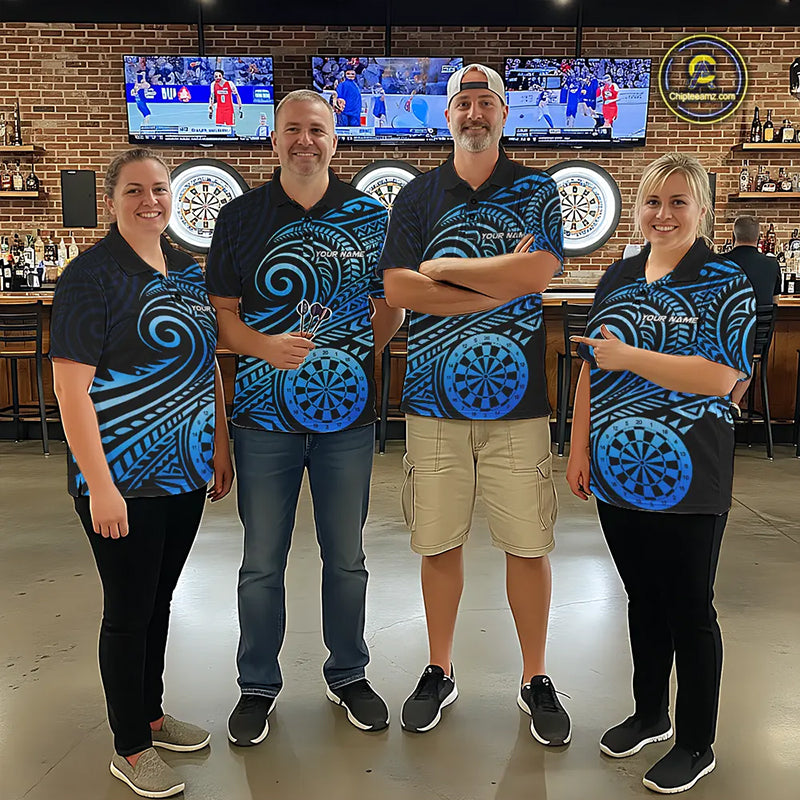 Black Blue Tribal Pattern Women Darts Polo & 1/4-Zip Shirt Personalized Tribal Dart Team Appeal NYN3007